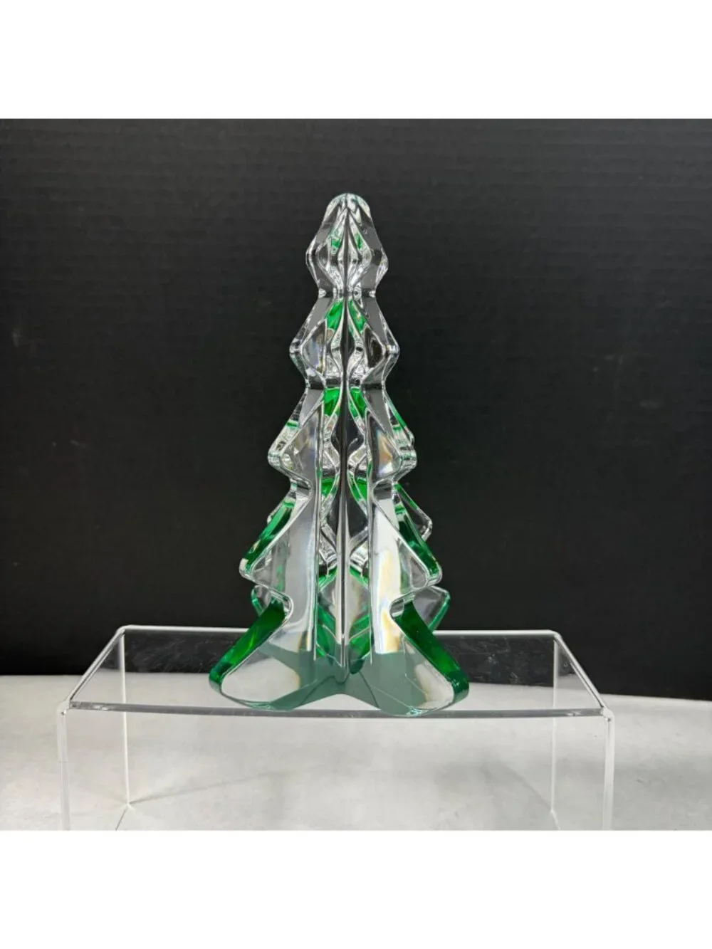 Vintage Mikasa Christmas Spirit Tree Clear & Green Crystal Glass Decor